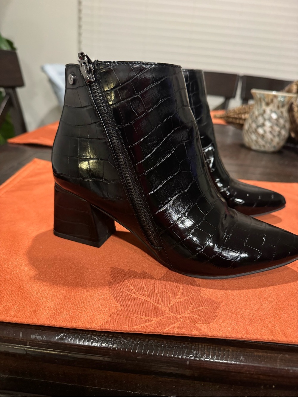 Simply Vera Vera Wang Black Croc-Embossed Zip Ankle Boots